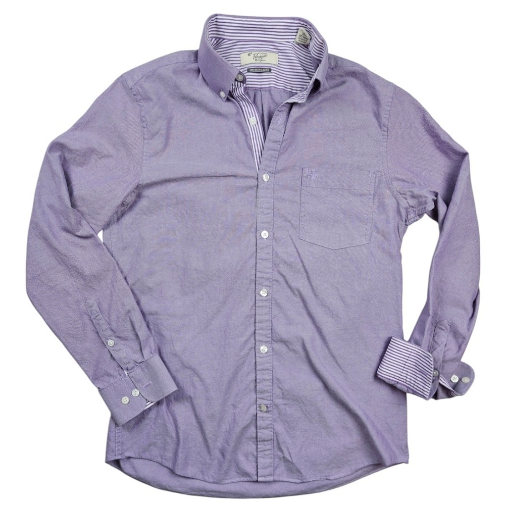 Penguin Munsingwear Long Sleeve Dress Shirt Men 15 32/33 Purple‎ Slim Fit Cotton